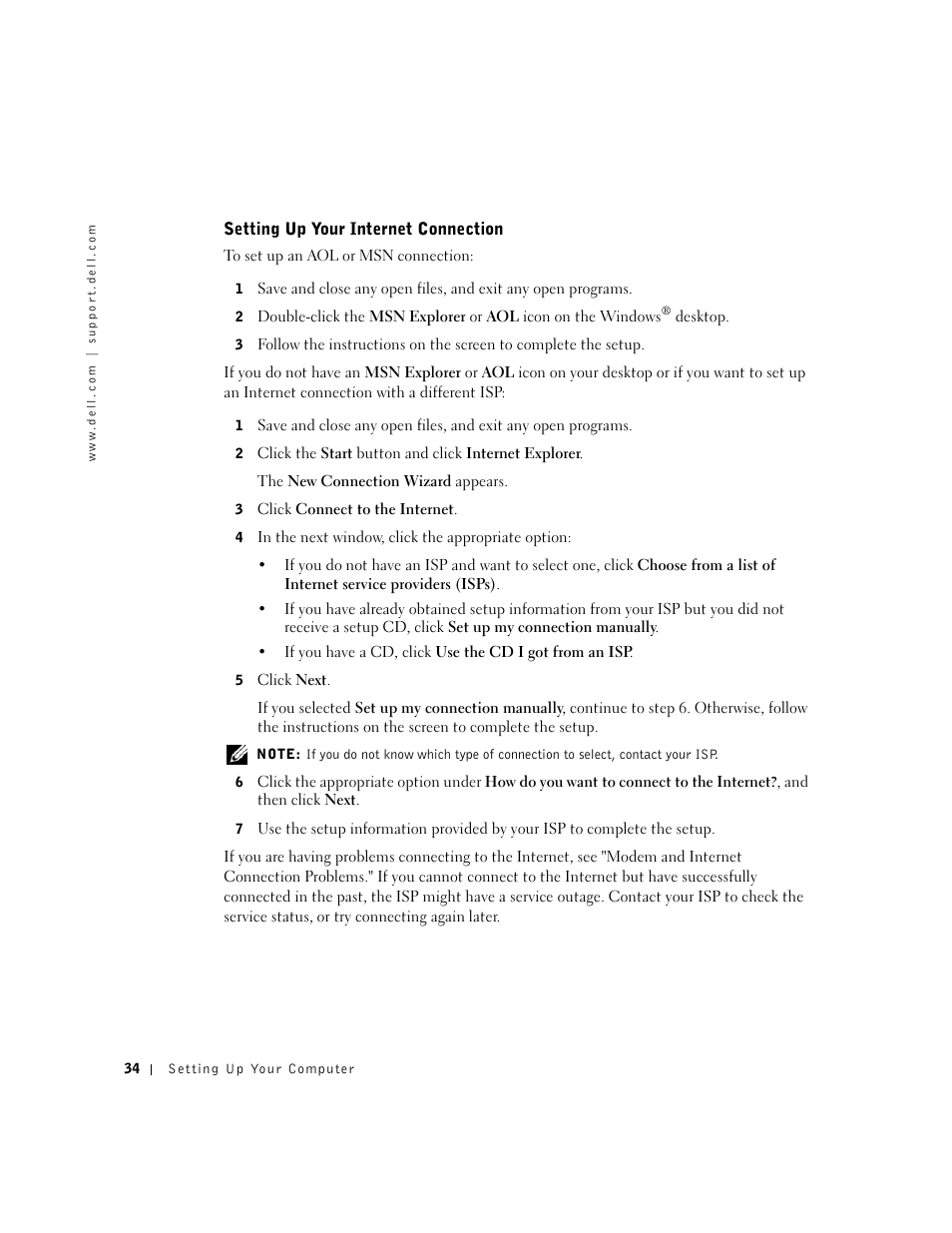 Setting up your internet connection | Dell Inspiron 5100 User Manual | Page 34 / 160
