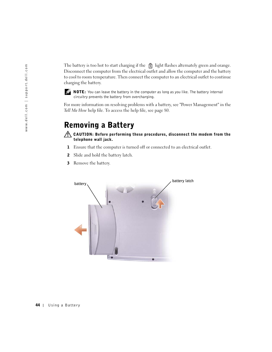 Removing a battery | Dell Inspiron 5100 User Manual | Page 44 / 160