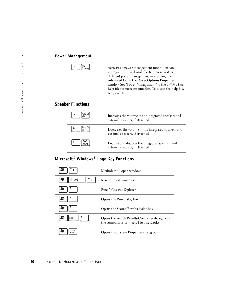 Power management, Speaker functions, Microsoft | Dell Inspiron 5100 User Manual | Page 50 / 160