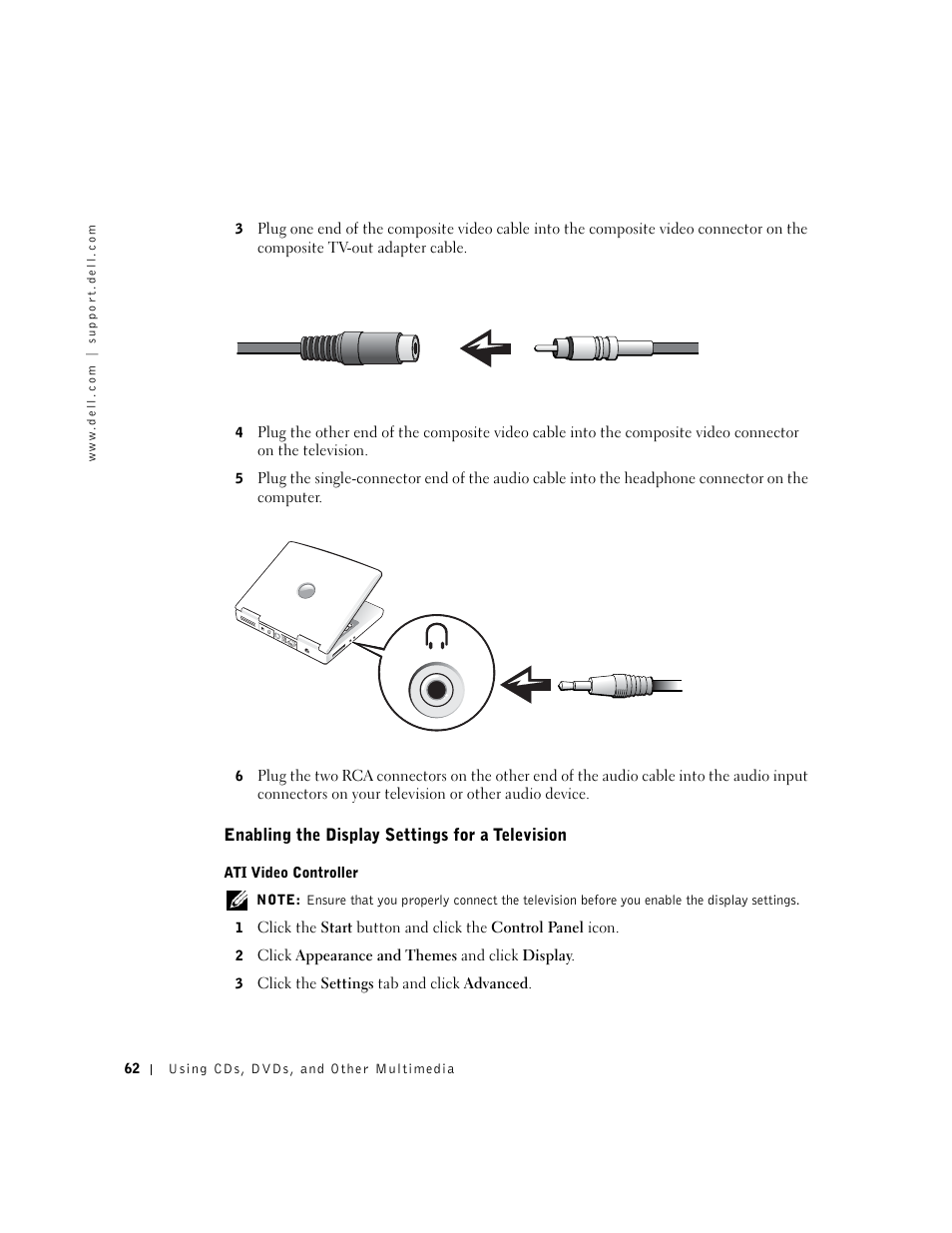 Enabling the display settings for a television | Dell Inspiron 5100 User Manual | Page 62 / 160