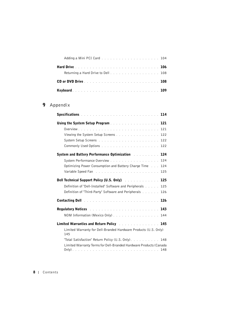 9 appendix | Dell Inspiron 5100 User Manual | Page 8 / 160