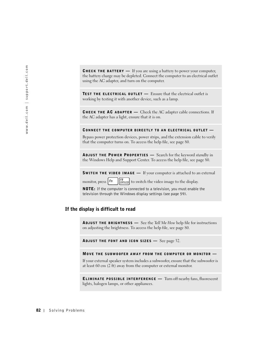 If the display is difficult to read | Dell Inspiron 5100 User Manual | Page 82 / 160