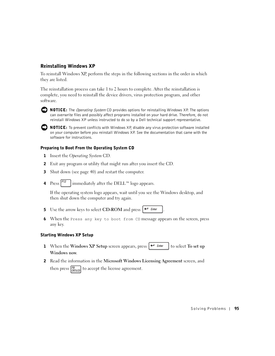 Reinstalling windows xp | Dell Inspiron 5100 User Manual | Page 95 / 160