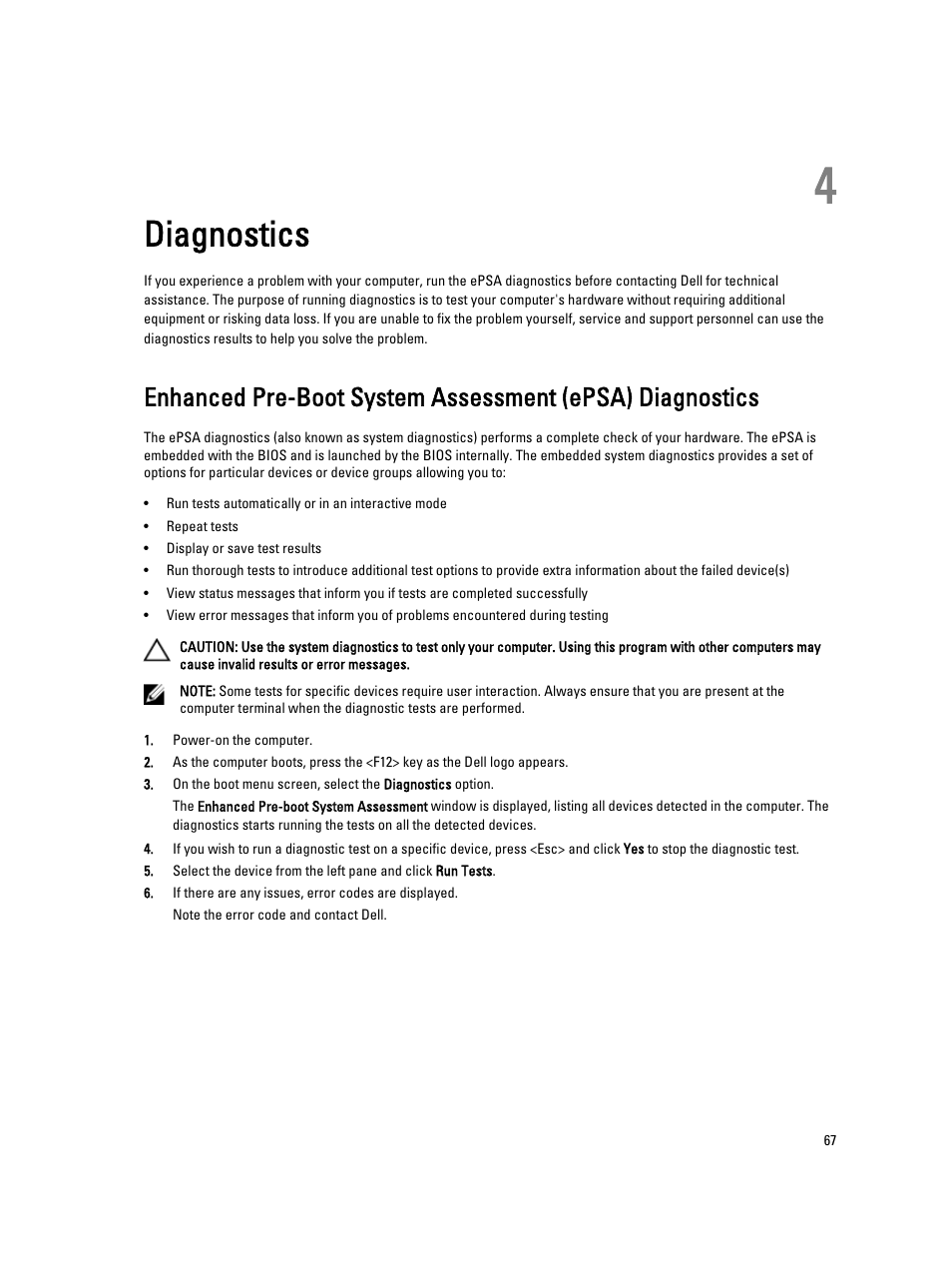 Diagnostics, 4 diagnostics | Dell Precision M4700 (Mid 2012) User Manual | Page 67 / 83