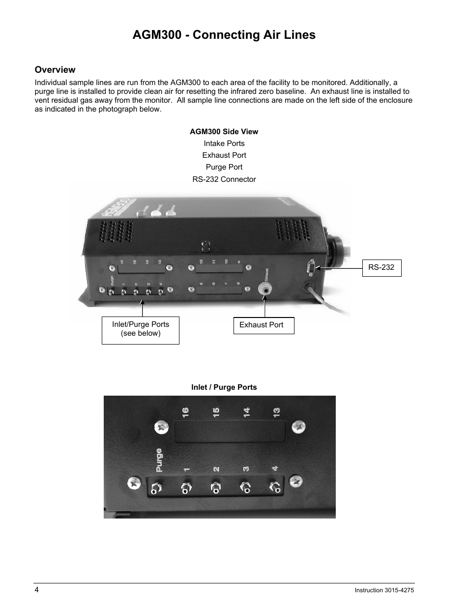 Agm300 - connecting air lines, Overview, Agm300 | Onnecting, Ines | Bacharach AGM300 User Manual | Page 12 / 94