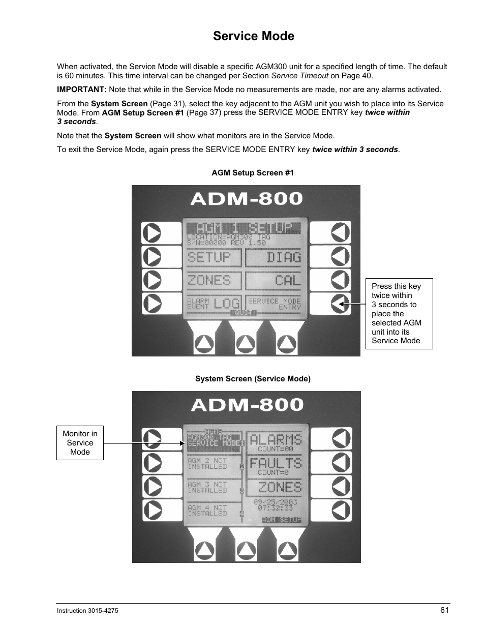 Service mode, Ervice | Bacharach AGM300 User Manual | Page 69 / 94