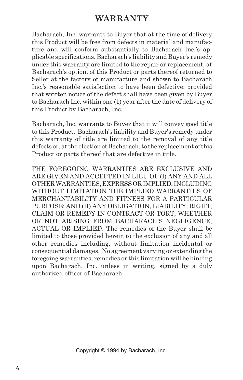 Warranty | Bacharach Leakator 10 User Manual | Page 2 / 24