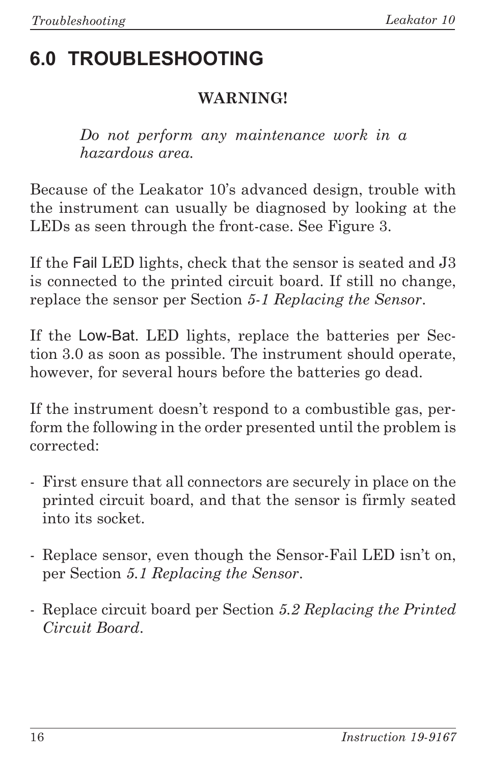 0 troubleshooting | Bacharach Leakator 10 User Manual | Page 20 / 24