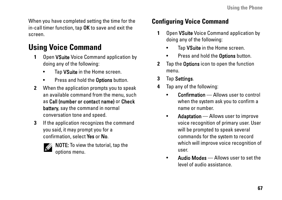 Using voice command, Configuring voice command | Dell MINI 3IX User Manual | Page 69 / 145