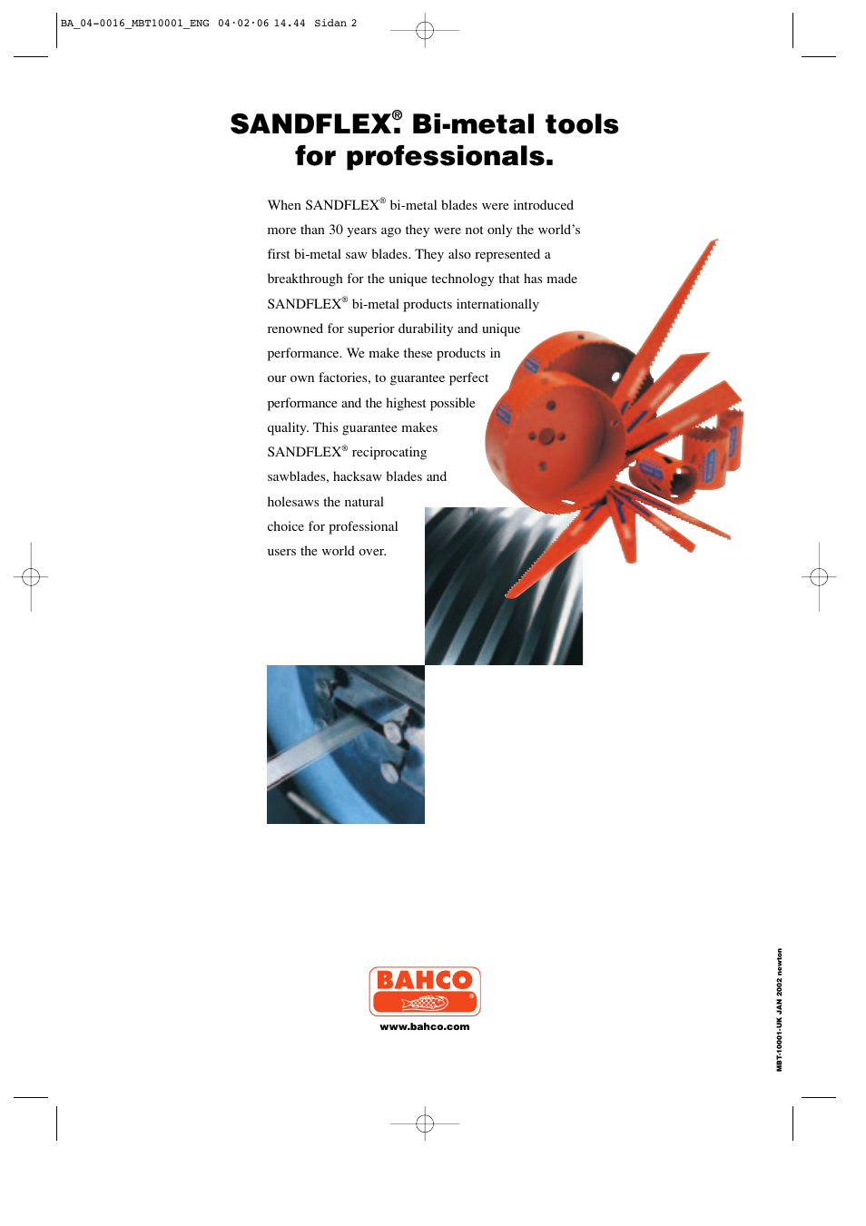 Sandflex, Bi-metal tools for professionals | Bahco Sandflex 3840 User Manual | Page 8 / 8