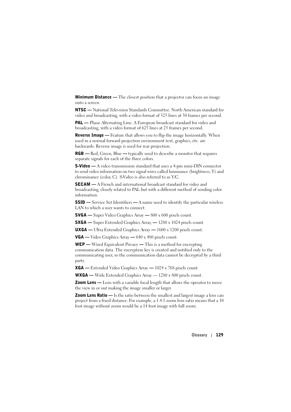 Dell S500 Projector User Manual | Page 129 / 132