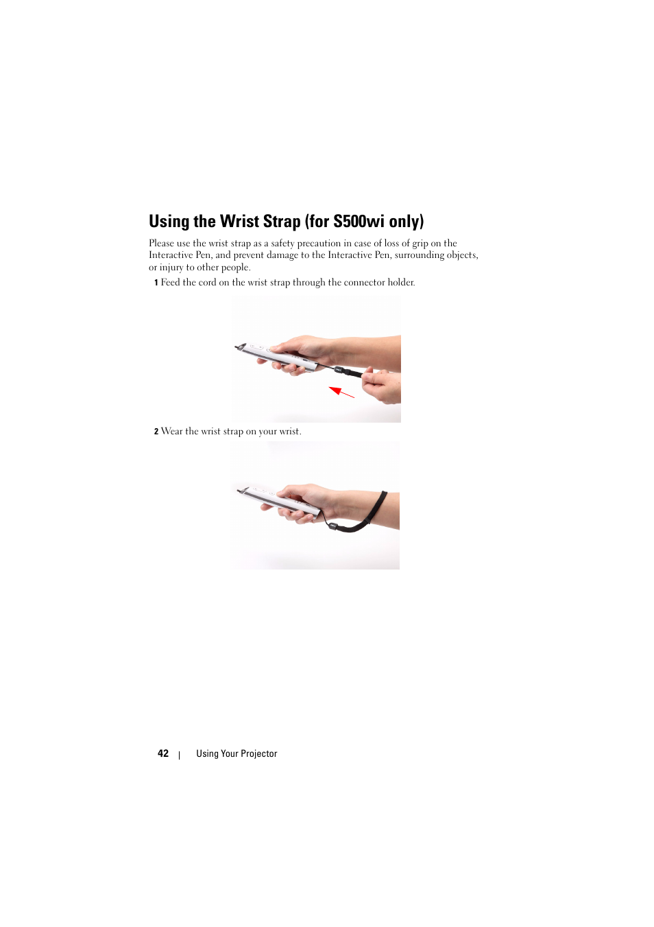 Using the wrist strap (for s500wi only) | Dell S500 Projector User Manual | Page 42 / 132