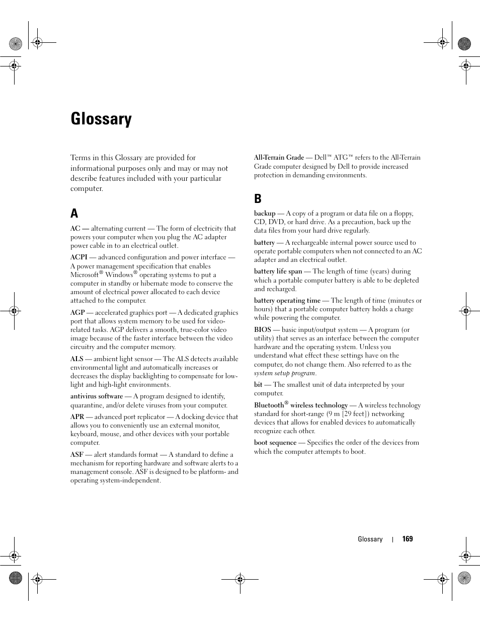 Glossary | Dell Inspiron 6400 User Manual | Page 169 / 186