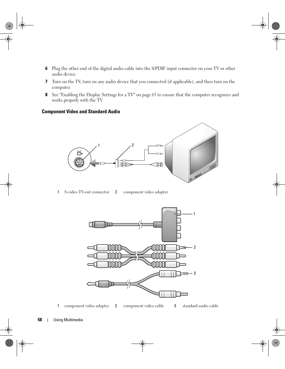 Component video and standard audio | Dell Inspiron 6400 User Manual | Page 58 / 186