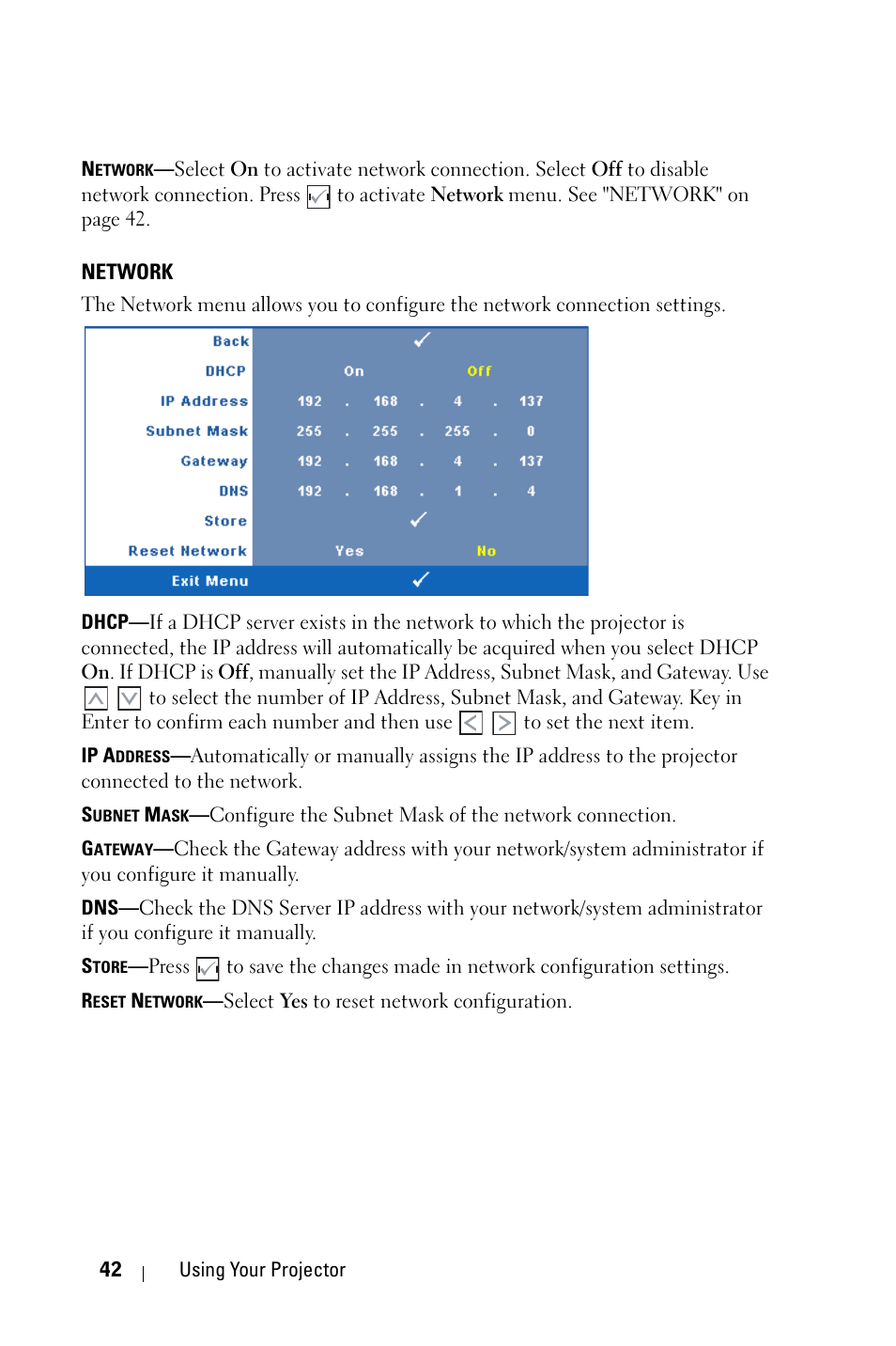 Network | Dell 4310WX Projector User Manual | Page 42 / 82