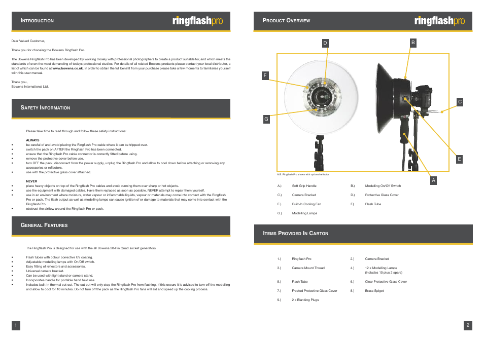 Bowens RINGFLASH PRO BWL-0485 User Manual | Page 2 / 4