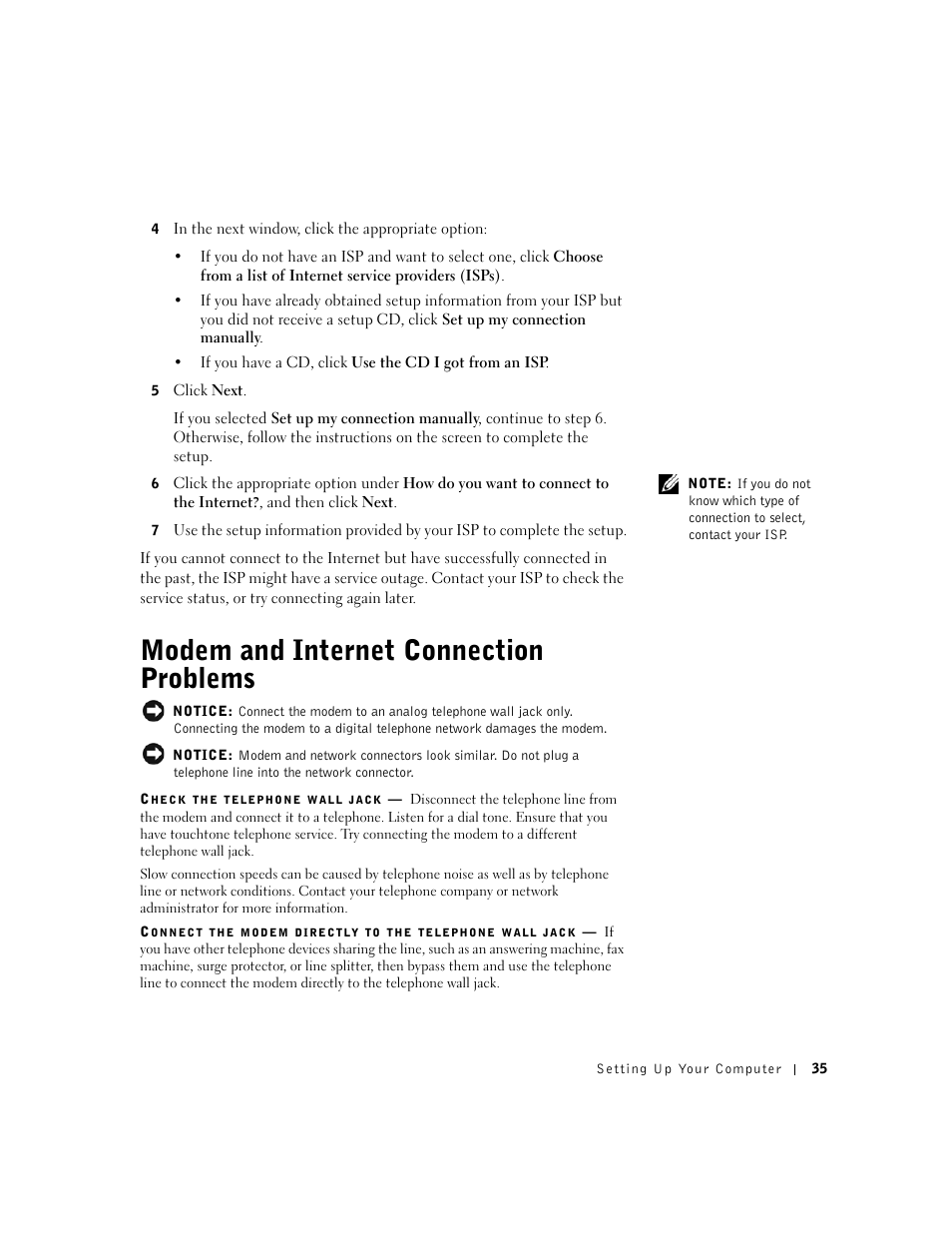 Modem and internet connection problems | Dell Inspiron 8500 User Manual | Page 35 / 186