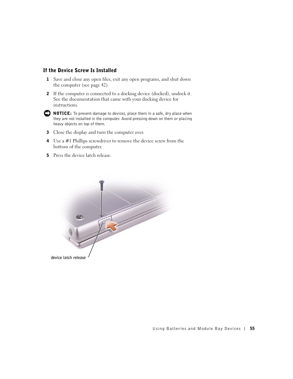 If the device screw is installed | Dell Inspiron 8500 User Manual | Page 55 / 186