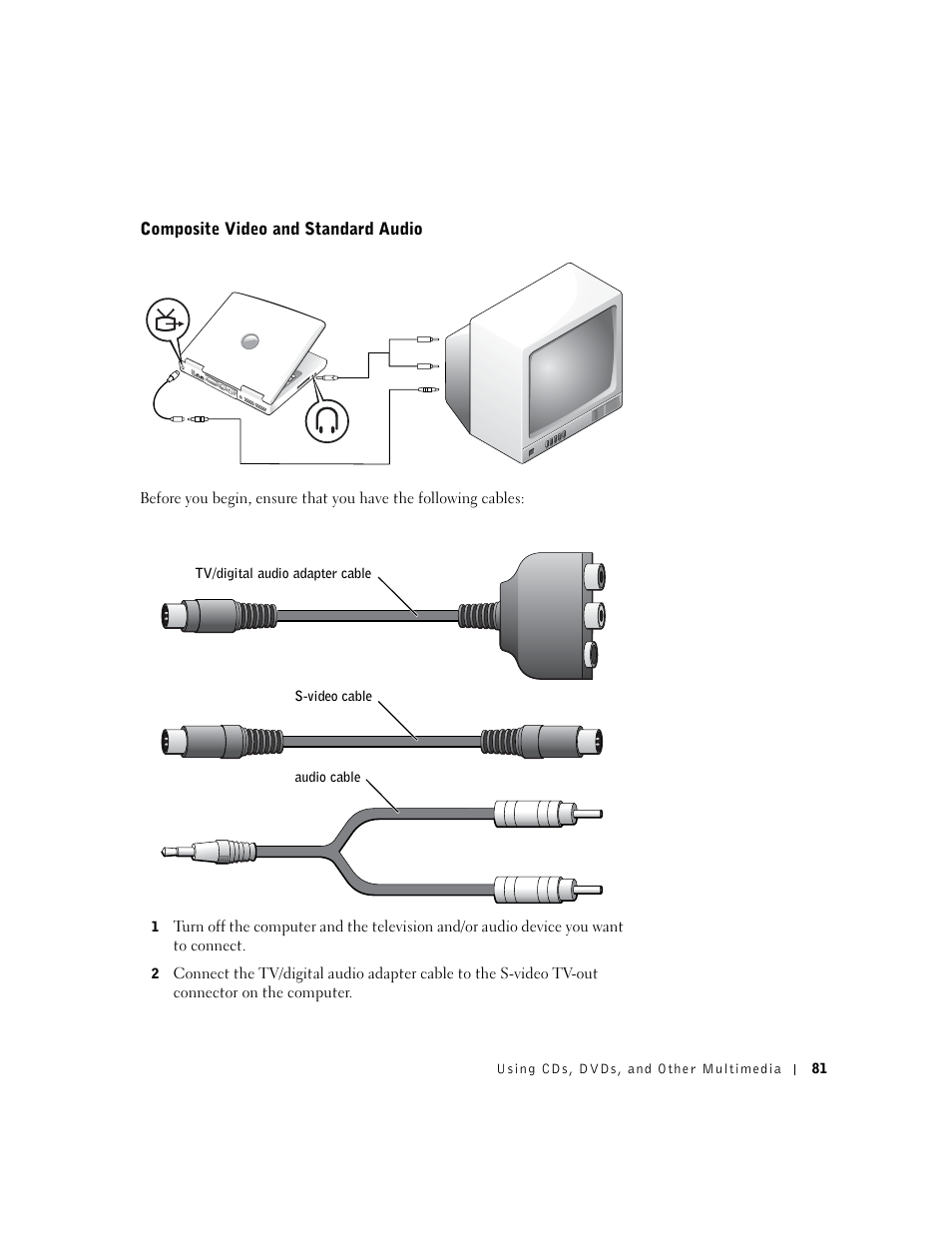 Composite video and standard audio | Dell Inspiron 8500 User Manual | Page 81 / 186