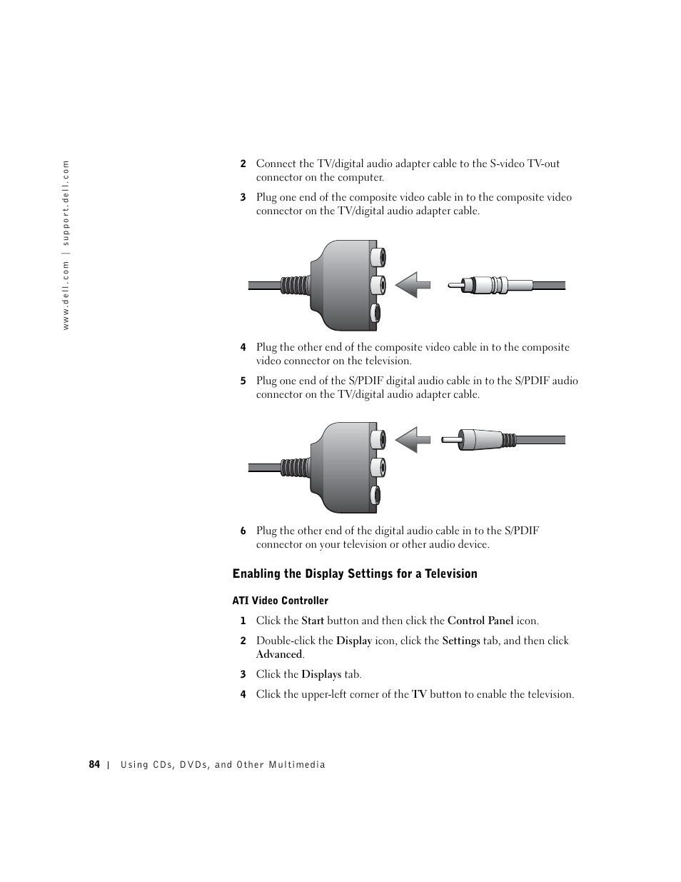 Enabling the display settings for a television | Dell Inspiron 8500 User Manual | Page 84 / 186