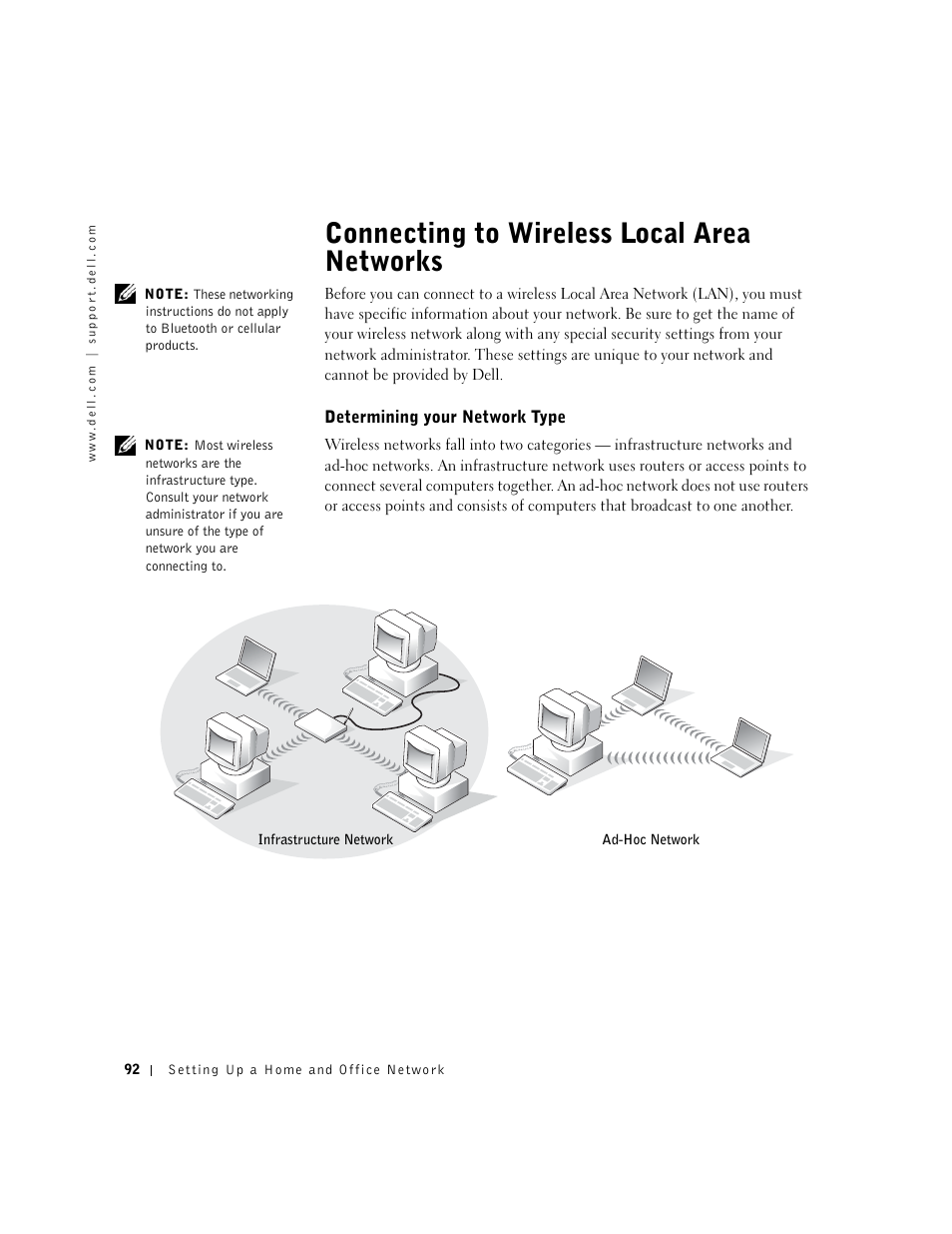 Connecting to wireless local area networks, Determining your network type | Dell Inspiron 8500 User Manual | Page 92 / 186