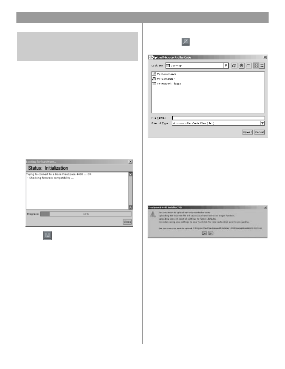 Restoring freespace® 4400 microcontroller code, 0 restoring freespace, 4400 microcontroller code | Important | Bose FREESPACE 4400 User Manual | Page 65 / 70