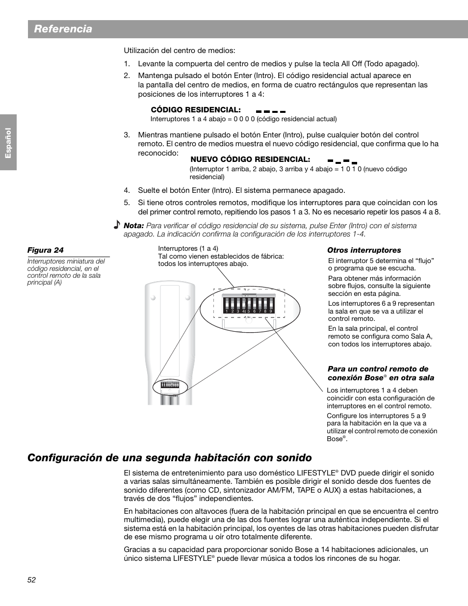 Referencia, Configuración de una segunda habitación con sonido | Bose LIFESTYLE 38 User Manual | Page 110 / 184