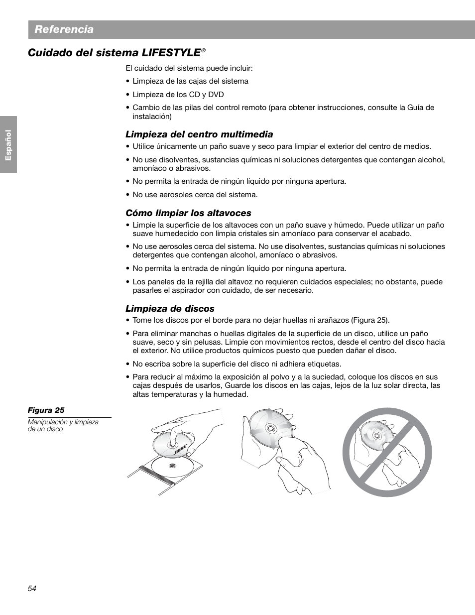 Referencia, Cuidado del sistema lifestyle | Bose LIFESTYLE 38 User Manual | Page 112 / 184