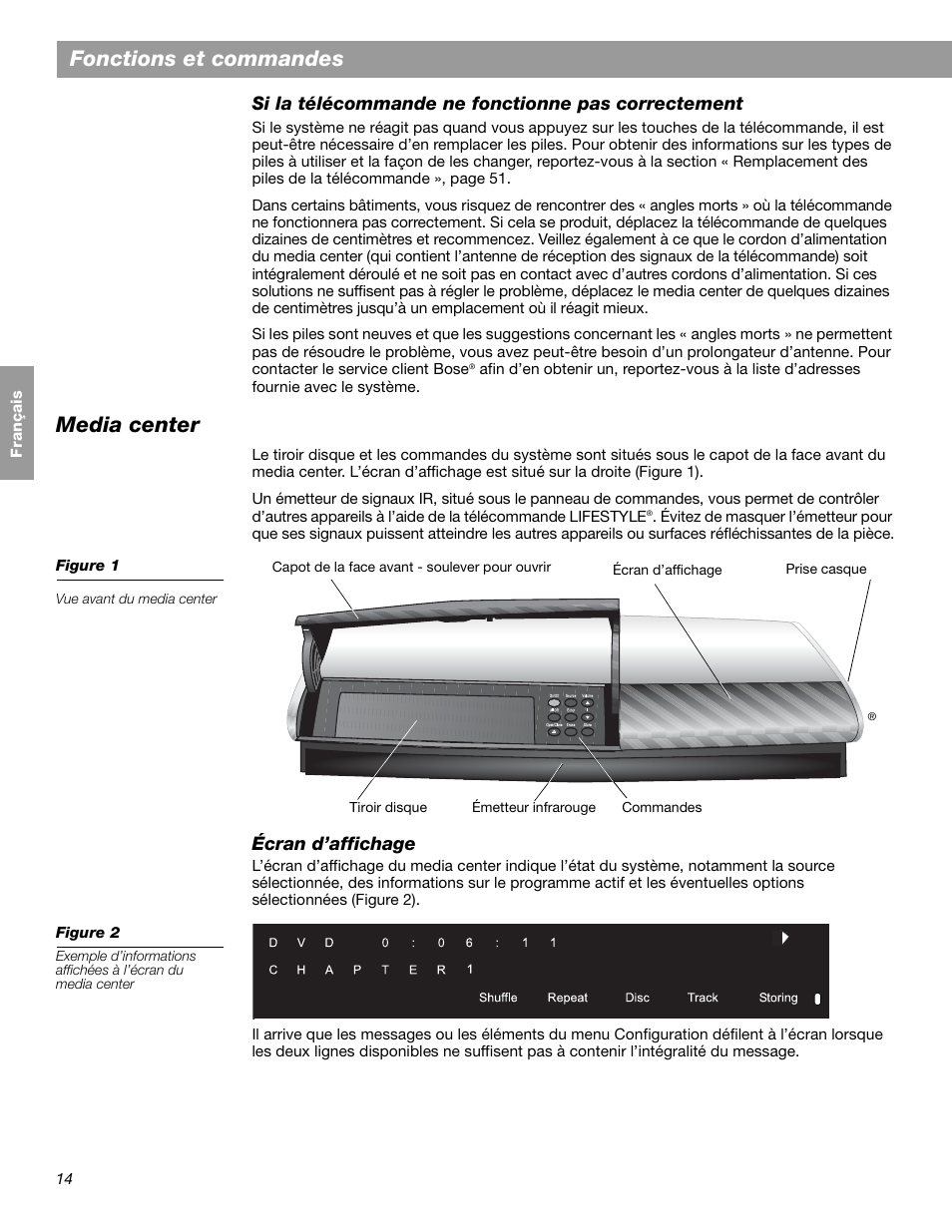 Fonctions et commandes, Media center | Bose LIFESTYLE 38 User Manual | Page 130 / 184