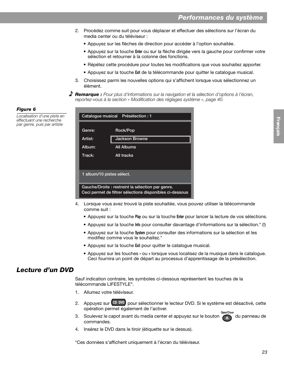 Performances du système, Lecture d’un dvd | Bose LIFESTYLE 38 User Manual | Page 139 / 184