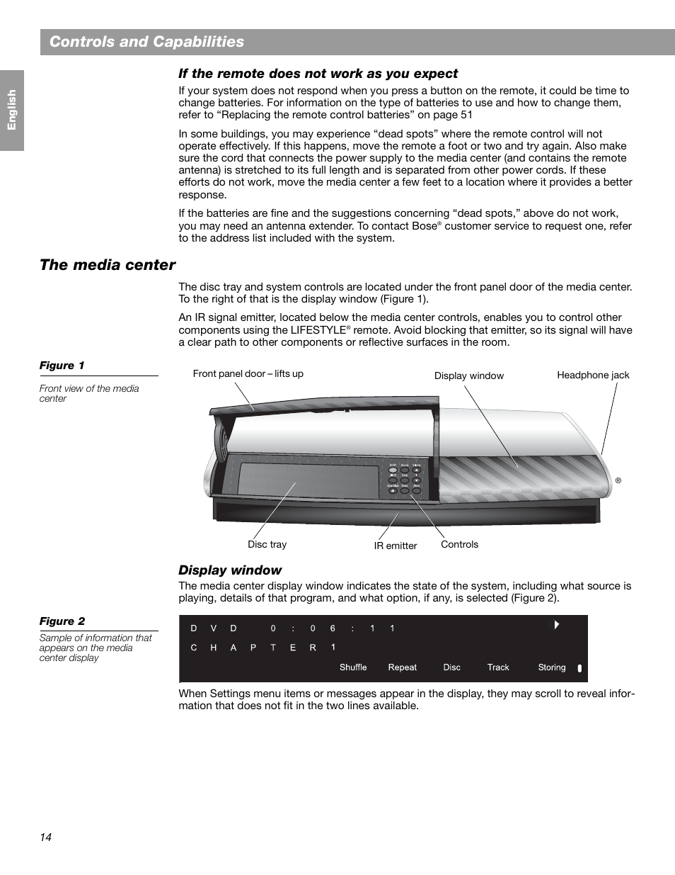 Controls and capabilities, The media center | Bose LIFESTYLE 38 User Manual | Page 14 / 184