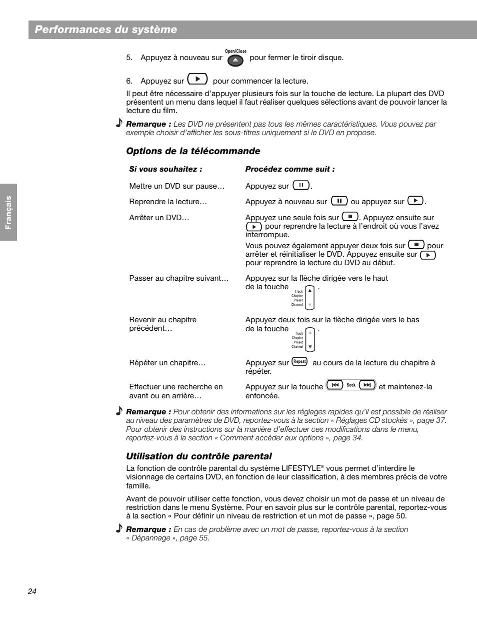 Performances du système | Bose LIFESTYLE 38 User Manual | Page 140 / 184