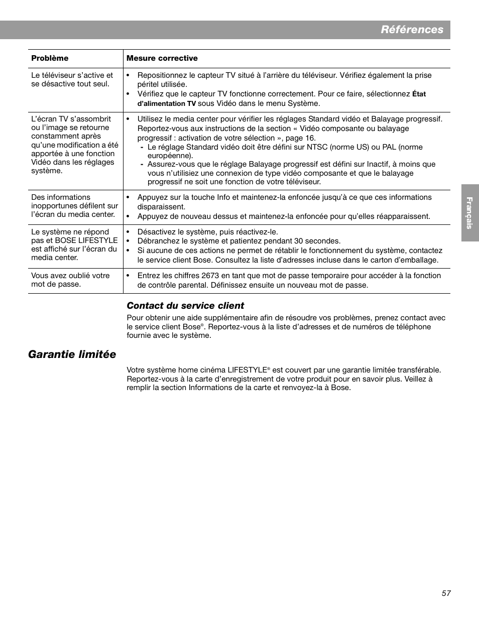Références, Garantie limitée | Bose LIFESTYLE 38 User Manual | Page 173 / 184
