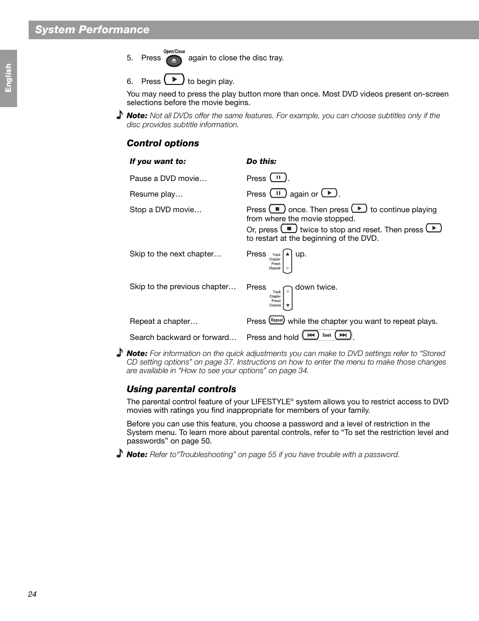 System performance | Bose LIFESTYLE 38 User Manual | Page 24 / 184