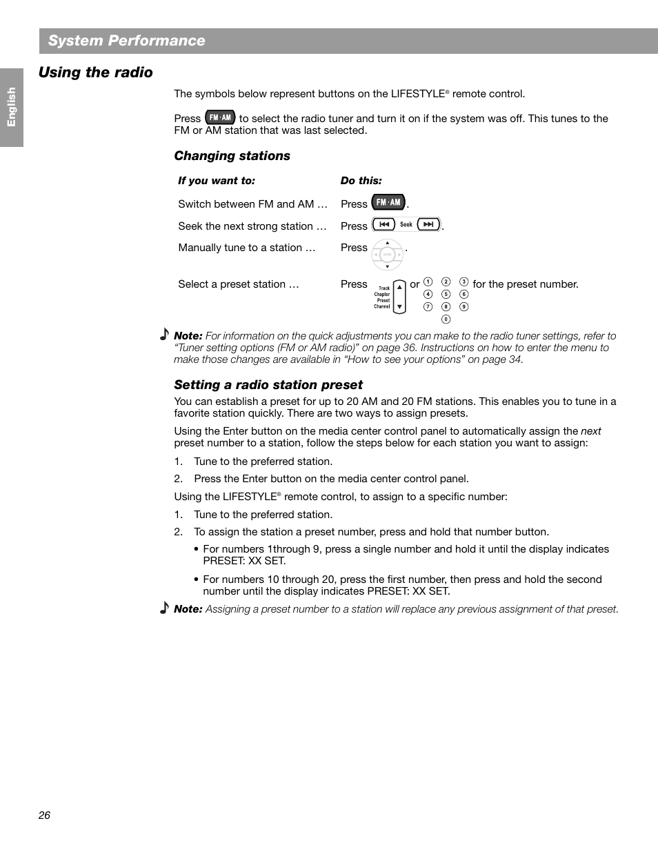System performance, Using the radio | Bose LIFESTYLE 38 User Manual | Page 26 / 184