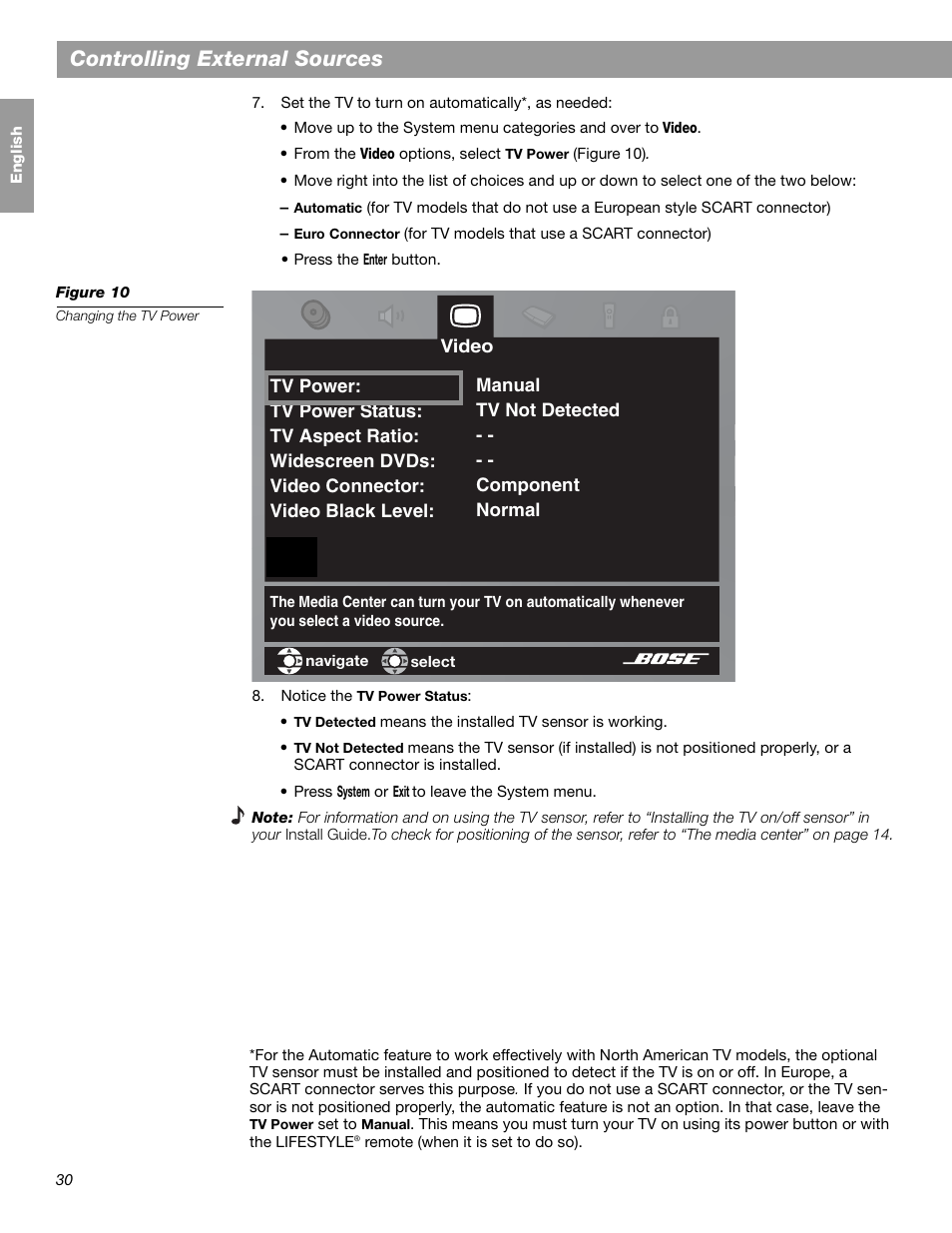 Controlling external sources | Bose LIFESTYLE 38 User Manual | Page 30 / 184