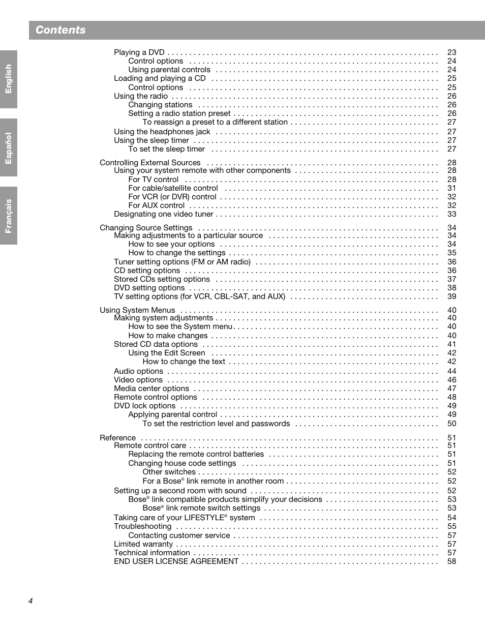 Bose LIFESTYLE 38 User Manual | Page 4 / 184