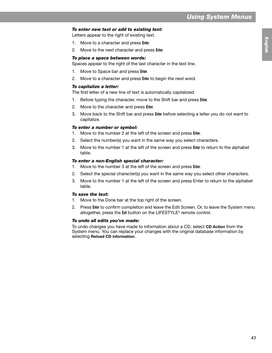 Using system menus | Bose LIFESTYLE 38 User Manual | Page 43 / 184