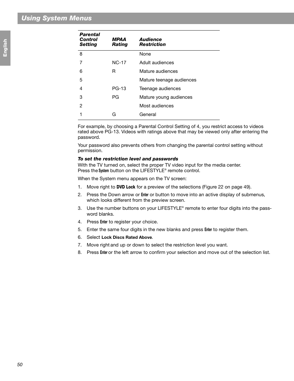 Using system menus | Bose LIFESTYLE 38 User Manual | Page 50 / 184