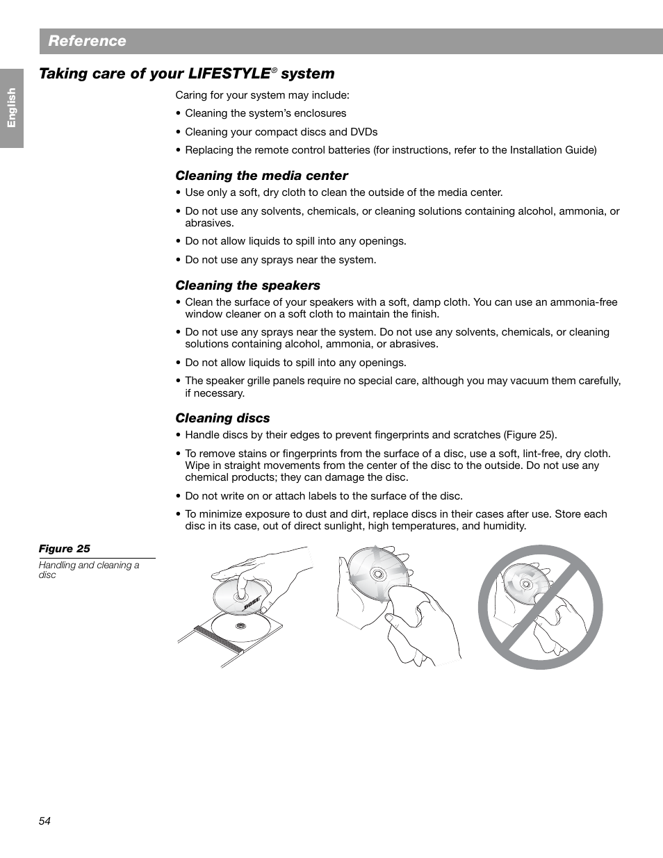 Reference, Taking care of your lifestyle, System | Bose LIFESTYLE 38 User Manual | Page 54 / 184
