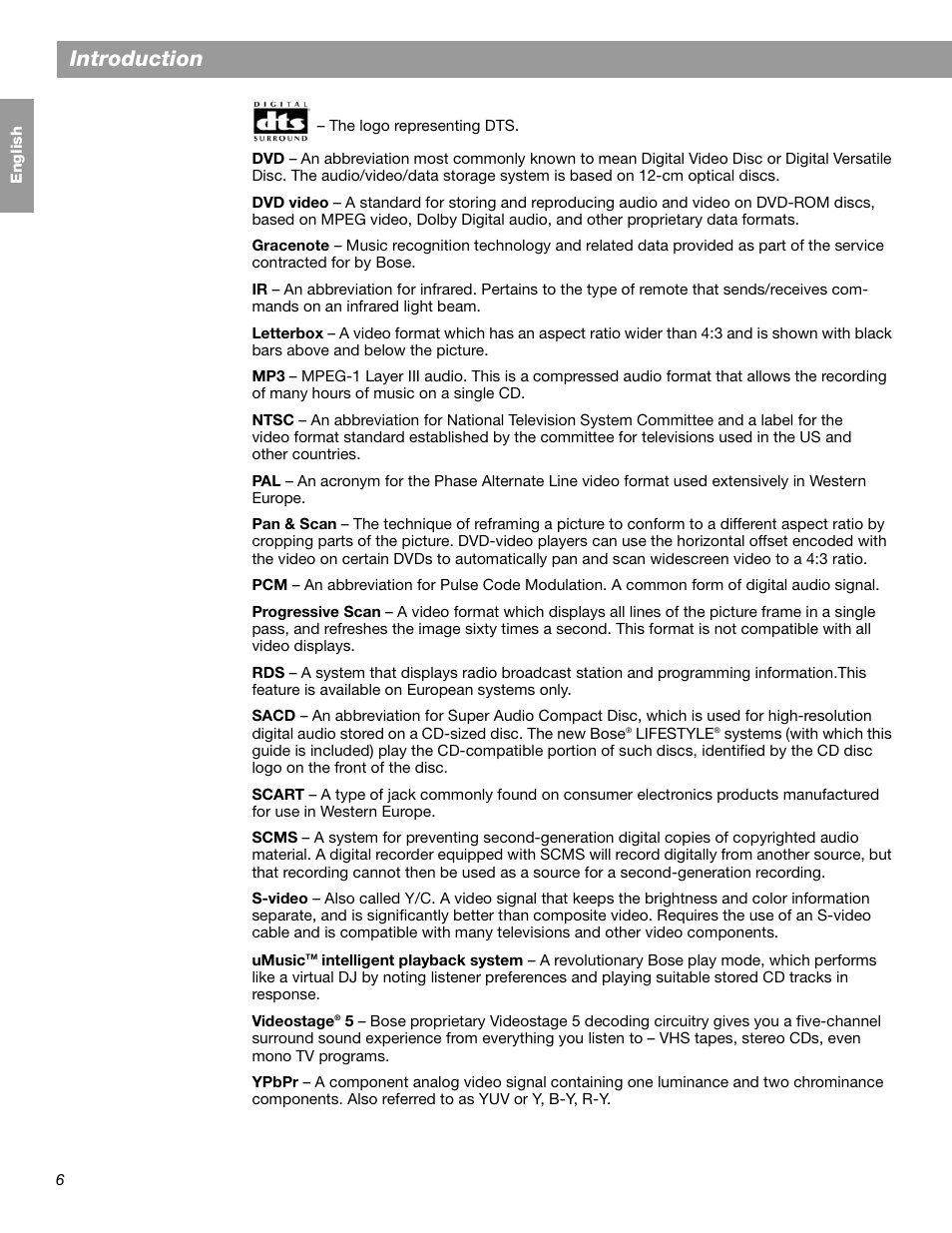 Introduction | Bose LIFESTYLE 38 User Manual | Page 6 / 184