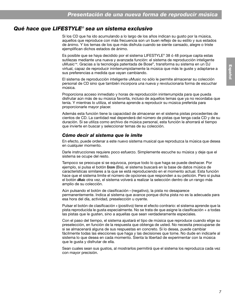 Sea un sistema exclusivo | Bose LIFESTYLE 38 User Manual | Page 65 / 184