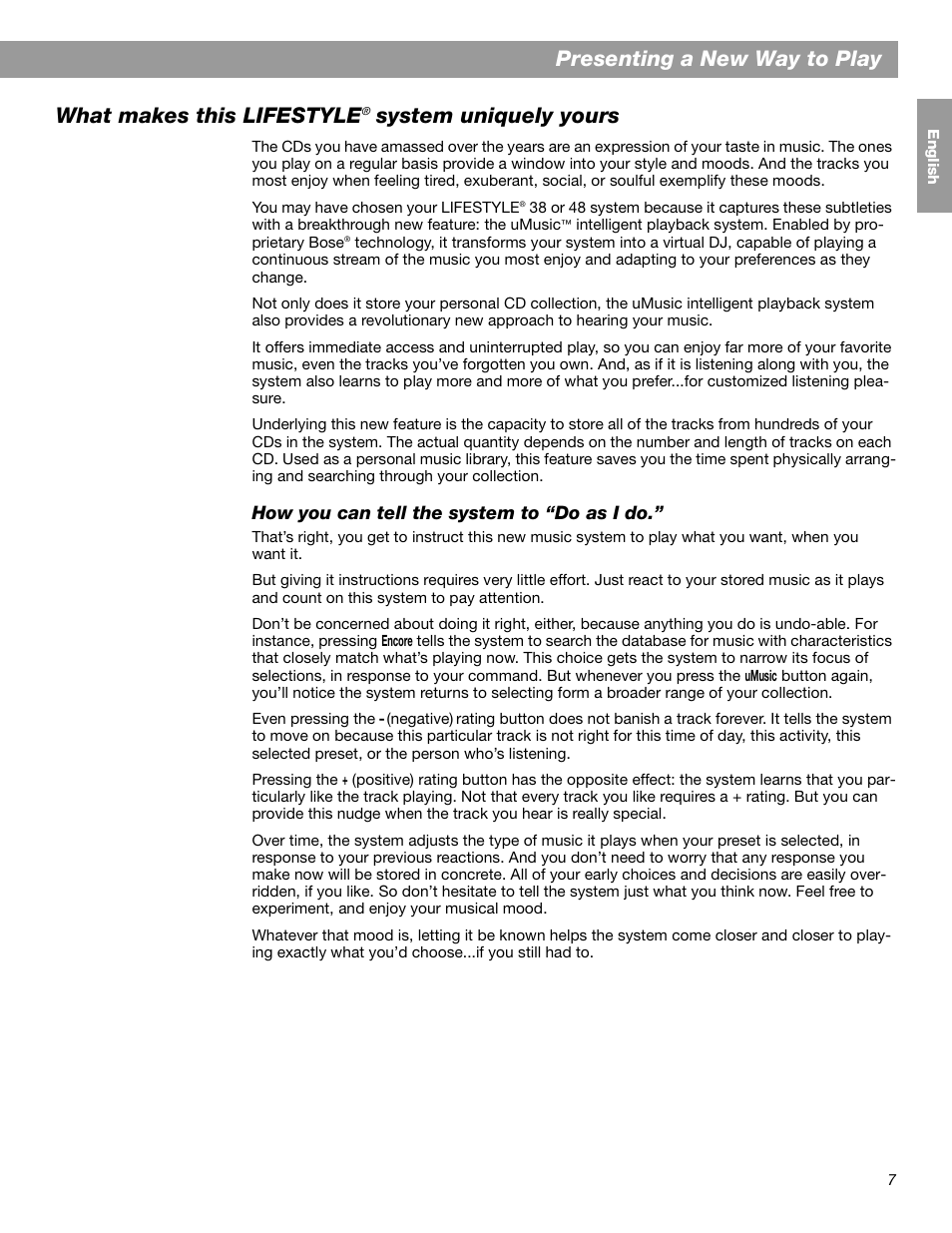 System uniquely yours | Bose LIFESTYLE 38 User Manual | Page 7 / 184