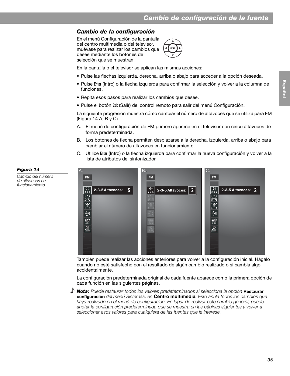 Cambio de configuración de la fuente | Bose LIFESTYLE 38 User Manual | Page 93 / 184