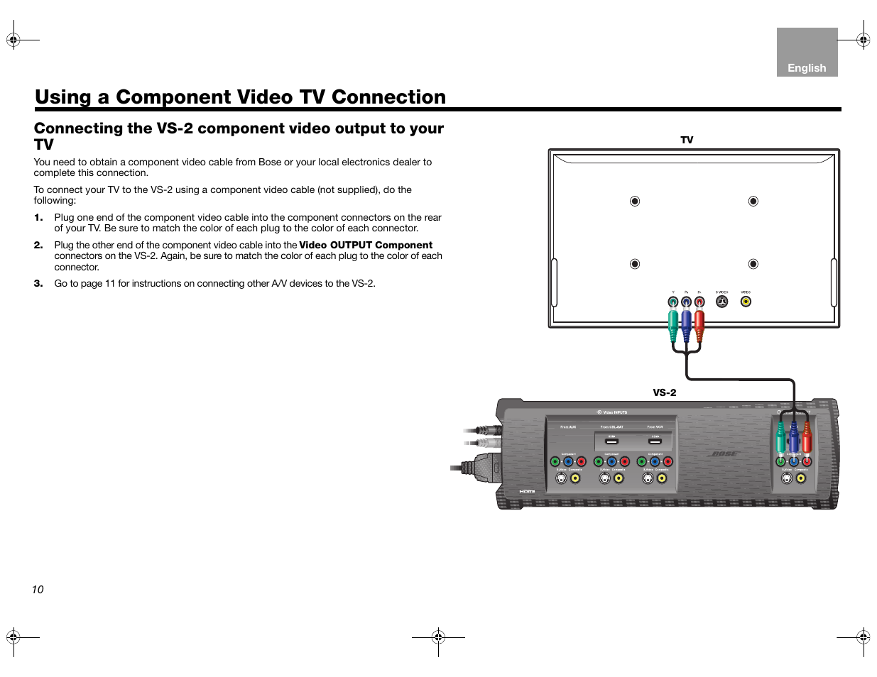 Using a component video tv connection | Bose Lifestyle AM301726 User Manual | Page 10 / 267