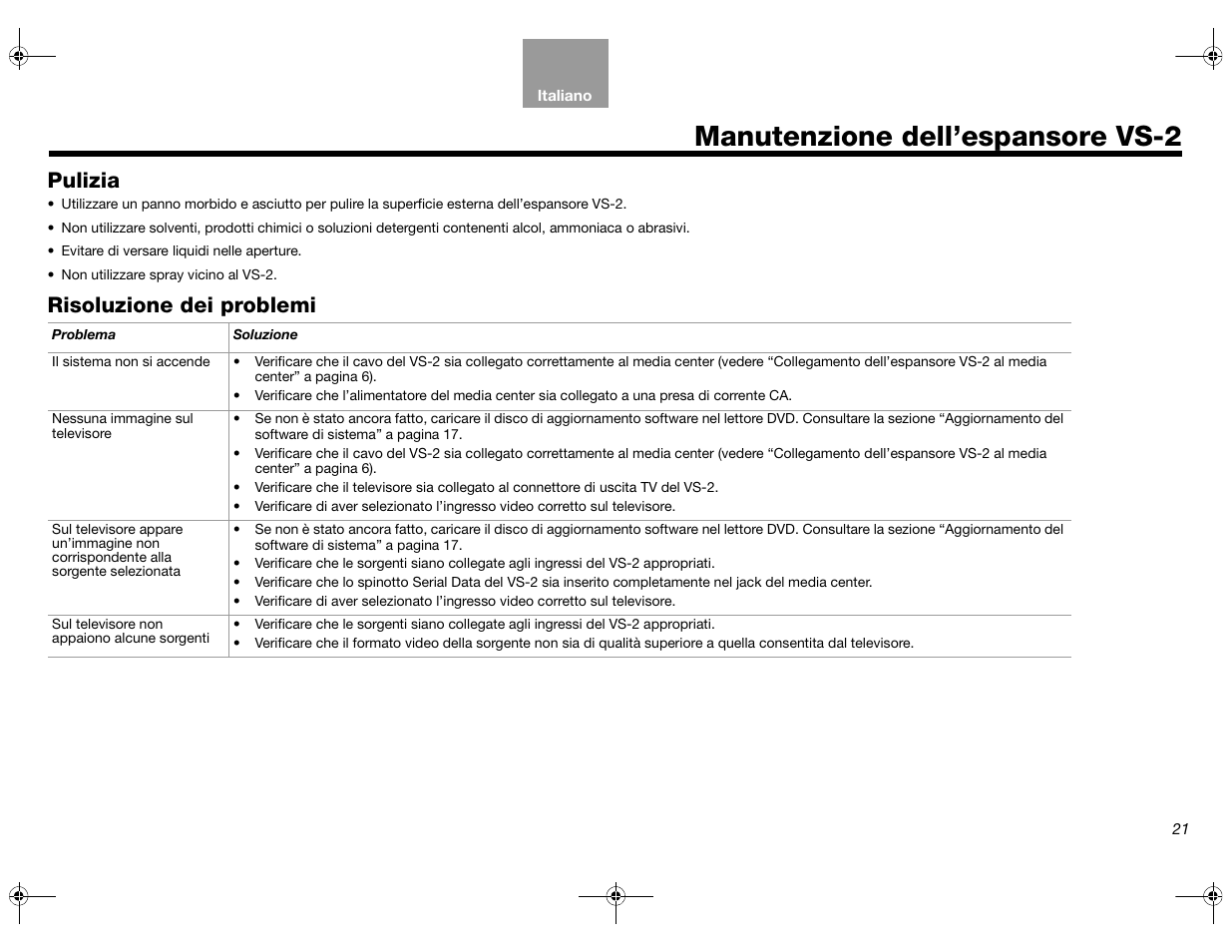 Manutenzione dell’espansore vs-2, Pulizia, Risoluzione dei problemi | Bose Lifestyle AM301726 User Manual | Page 131 / 267