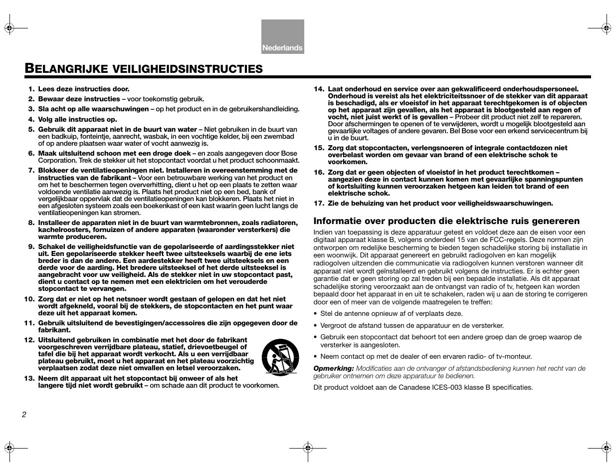 Elangrijke, Veiligheidsinstructies | Bose Lifestyle AM301726 User Manual | Page 134 / 267
