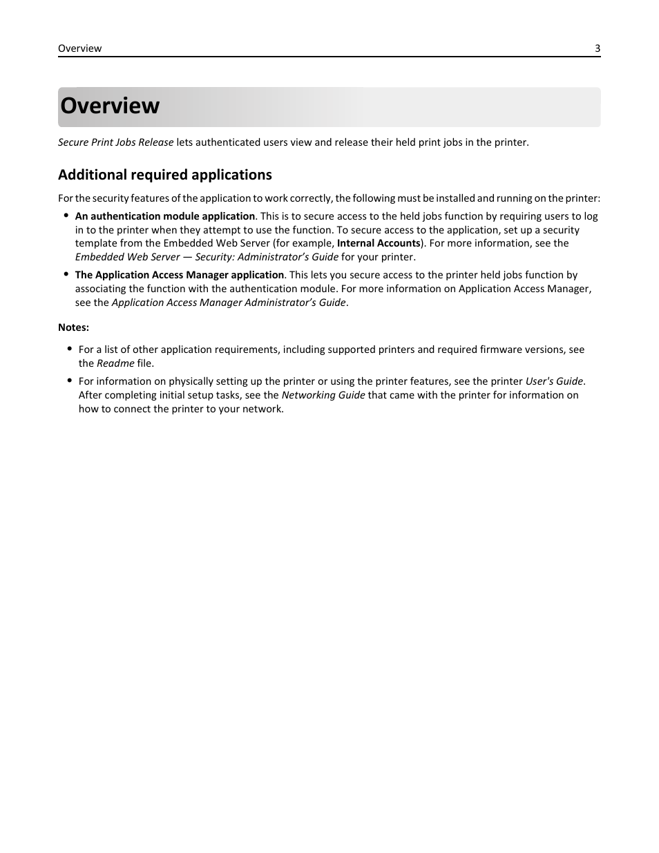 Overview, Additional required applications | Dell B3460dn Mono Laser Printer User Manual | Page 3 / 16