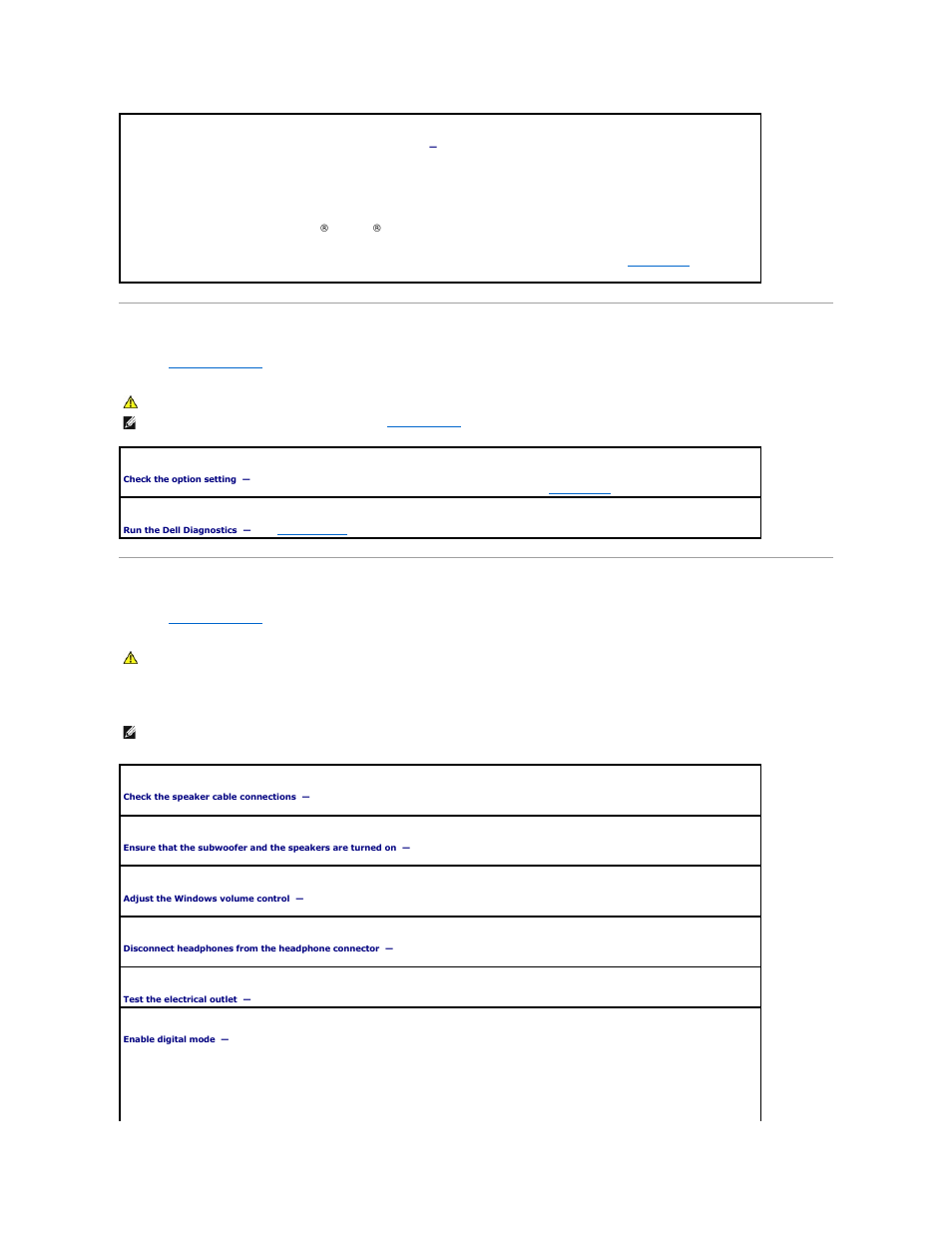 Serial or parallel device problems, Sound and speaker problems, No sound from speakers | Dell OptiPlex 320 User Manual | Page 126 / 140