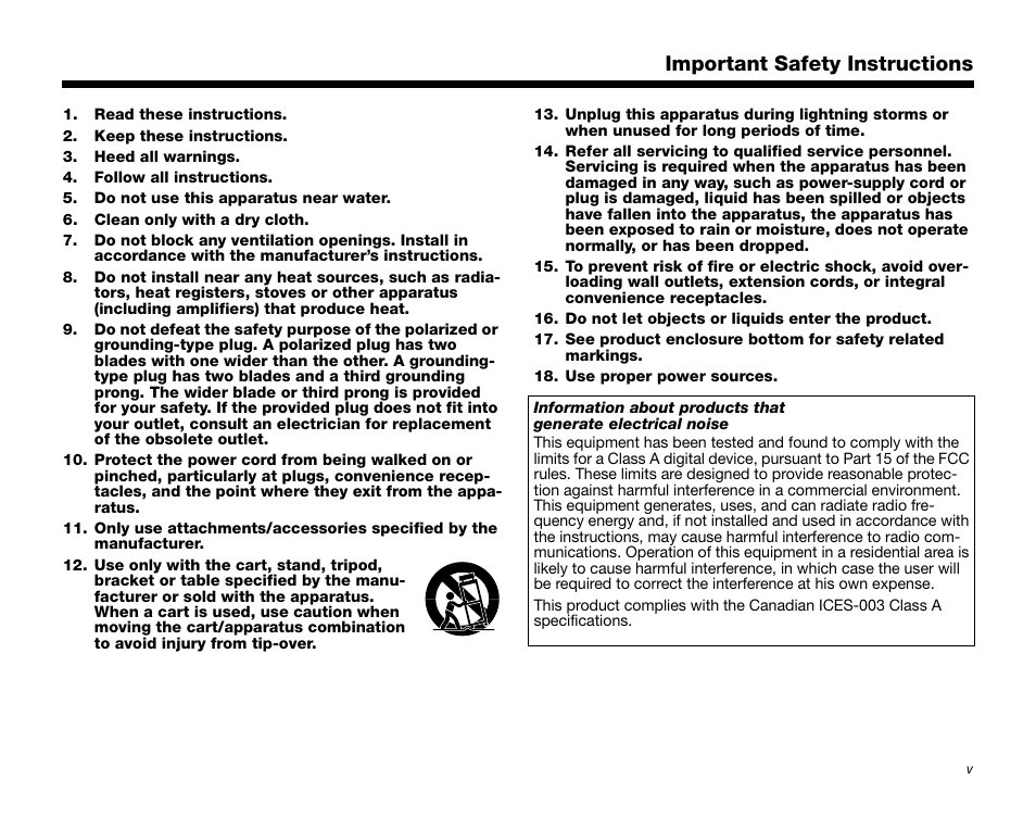 Important safety instructions | Bose T1 User Manual | Page 5 / 62